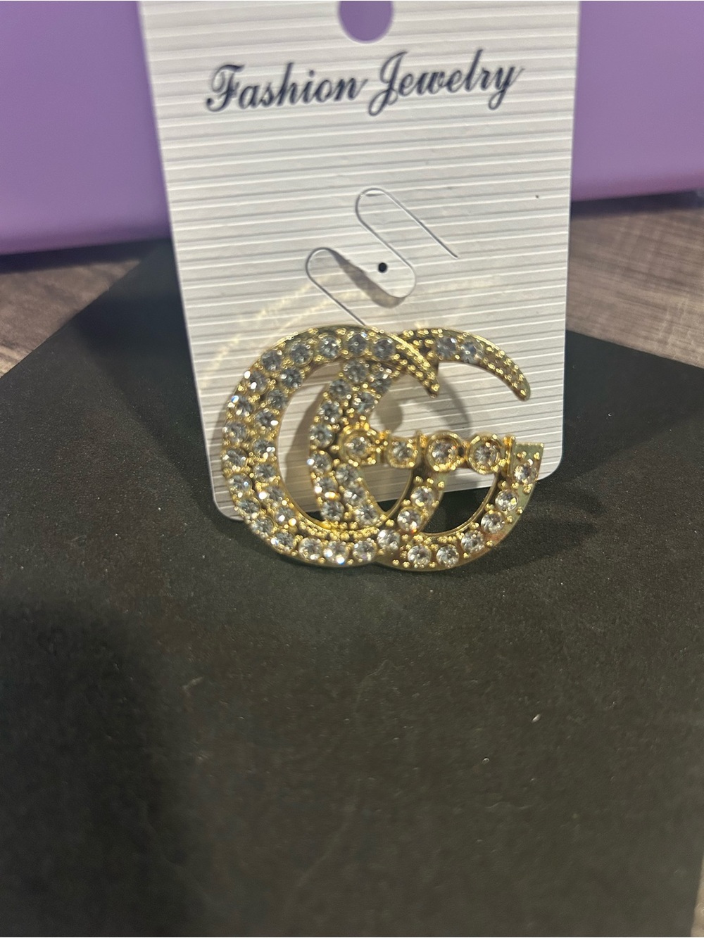 Fashion Jewelry Gold-Tone Crystal Double-G Logo Brooch